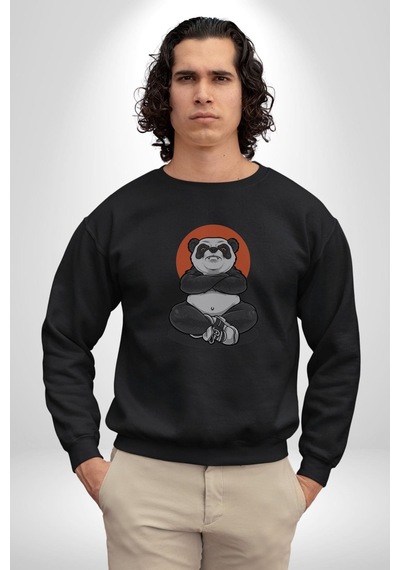 Yoga Panda Unisex Siyah Baskılı Sweatshirt Siyah