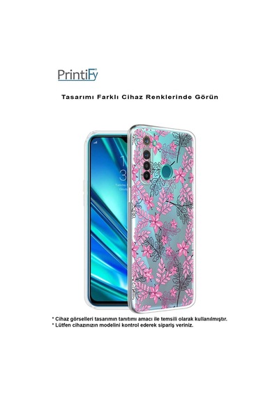 Huawei P Smart s Kamera korumalı Kapak Floral Tasarımlı Şeffaf Kılıf
