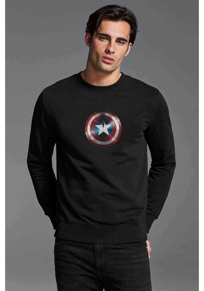 Captain Baskılı Siyah Erkek Sweatshirt (529020314)