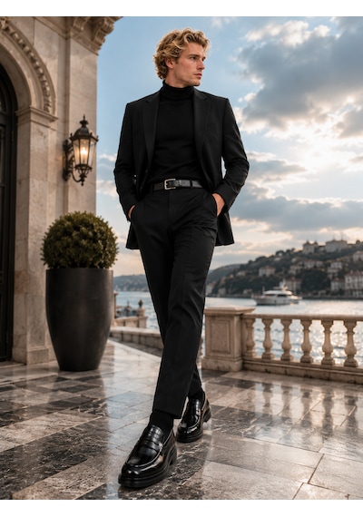 Frank Valentia Fv003 Premium Klasik Erkek Hakiki Deri Ayakkabı - Bağcıksız Eva Taban Siyah