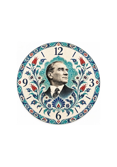 Atatürk Temalı 45 Cm Ahşap Sessiz Akar Mekanizmalı Uv Baskılı Dekoratif Duvar Saati Hediyelik 1097 Çok Renkli