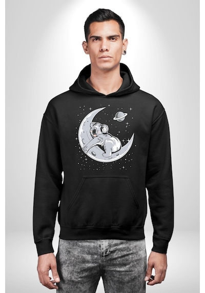 Kuala Sancar Uyuyor Ay Mars Kadın Erkek Siyah Kapüşonlu Sweatshirt Hoodie Siyah