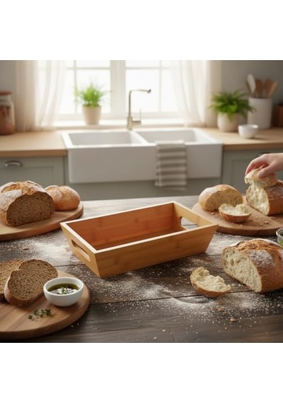 Bambu Ekmek Sepeti Ve Sunumluk 33x15x7 Cm Doğal Ahşap Modern Meyve, Sebze Ve Servis Sepeti Antibakteriyel Ve Ş Diğer