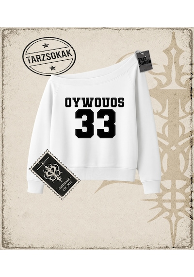 Tarzsokak Gotik & Grunge Streetwear Kadın Oywouos Baskılı Kayık Yaka Sweatshirt Beyaz