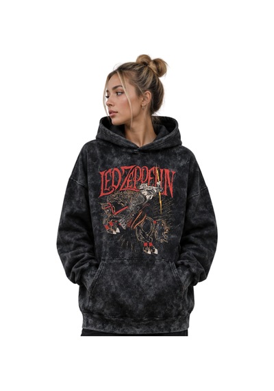 Sevbano Led Zeppelin Rock Metal Müzik Grubu Baskılı Unisex Oversize Premi Siyah
