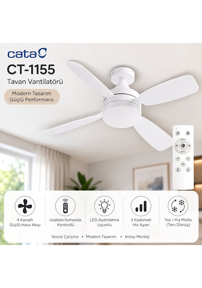 Cata Karayel Fan 82w Led Ampul Dimmerli Ct-1155