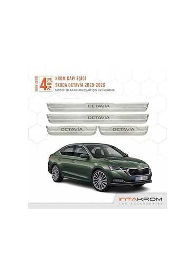 Skoda Octavia 2020-2026 Uyumlu Satine Krom Kapı Koruma Eşiği 4 Pa