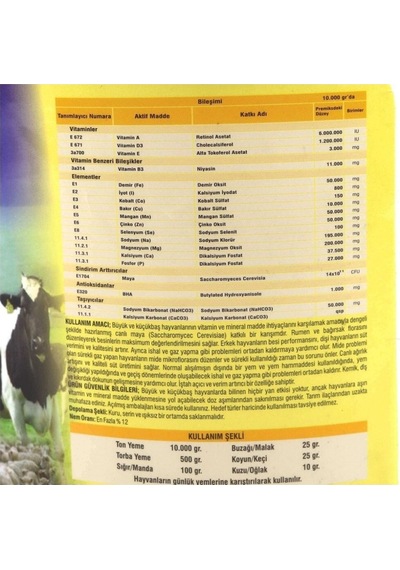 Revitamin Sacc Canlı Maya Vitamin Mineral Premiks 25 Kg