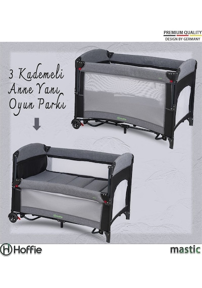 Mastic Anne Yanı Sallanır Cibinlikli Oyun Parkı Bebek Beşik 70x110 Cm Gri - Siyah