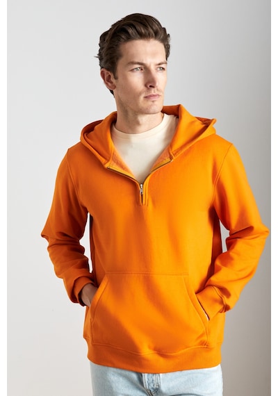 Grimelange Cancelled Erkek Pamuk Kapüşonlu Fermuarlı Yaka Turuncu Sweatshirt