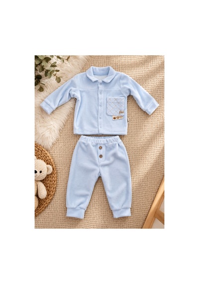 Uğur Bebe Kadife Erkek Bebek Önden Çıtçıtlı Mavi 2 Li Bebek Takımı Mavi Mavi