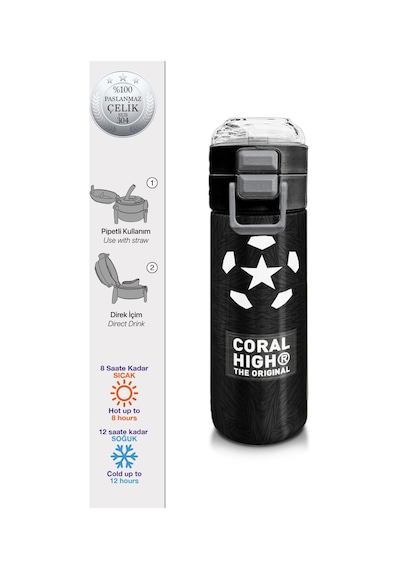 Coral High 500 Ml Paslanmaz Çelik Okul Termosu/suluk/matara - Erkek Çocuk - Siyah Futbol Desenli - Sızdırma Yapmaz Çok Renkli Coral High 500 Ml Paslanmaz Çelik Okul Termosu/suluk/matara - Erkek Çocuk - Siyah Futbol Desenli - Sızdırma Yapmaz Çok Renkli