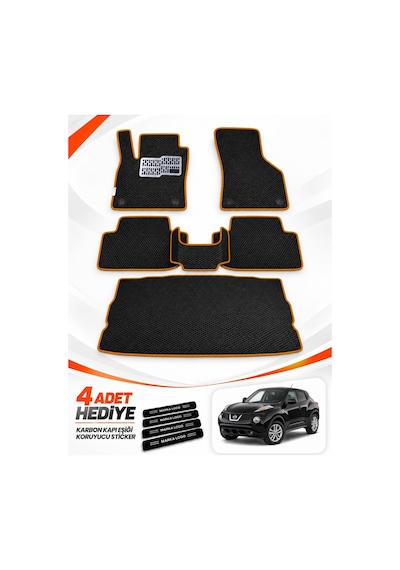 Nissan Juke 2010-2019 Uyumlu Eva Oto Paspas Bagaj Paspası Dahil Metal Topukluklu Siyah-taba