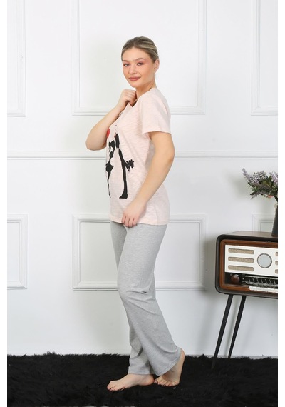 Akbeniz Kadın Kısa Kol Penye Pijama Takım 4207 Pudra