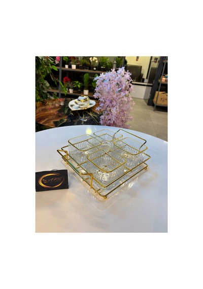 Ars Paşabahçe Elysia Yaldızlı Kare Kase, Metal Gold Standlı 4'lü Çerezlik, Sunumluk, Kahvaltılık