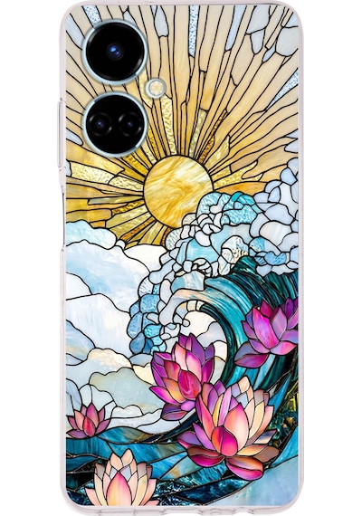 Printify Tecno Camon 19 İle Uyumlu Vitray Okyanus Sabahı Tasarımlı Şeffaf Silikon Kılıf Şeffaf