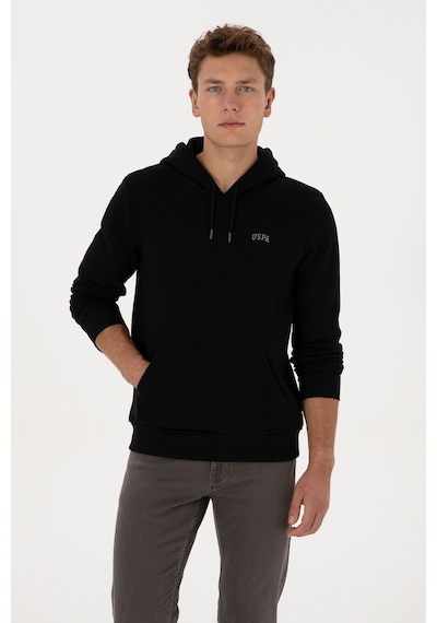 U.S. Polo Assn. Erkek Regular Fit Kapüşonlu Şardonlu Siyah Basic Sweatshirt 50315582-VR046