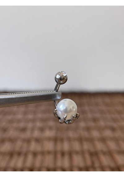 316 L Cerrahi Çelik Anti Alerjik 10 Mm İncili Pençe Model Göbek Piercingi Gümüş - Bronz
