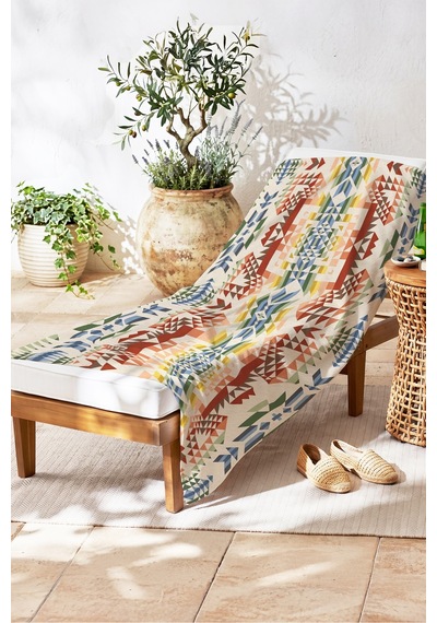 Etnik Geometrik Bohem Plaj Havlusu - Modern Akdeniz Çok Renkli Hızlı Kuruyan Mikrofiber Havlu Ayaz Mercan