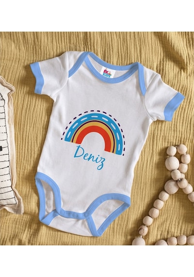 Bitmeyenkartus Bk Kids Kişiye Özel Mavi Bebek Body Zıbın - Model 108 Çok Renkli
