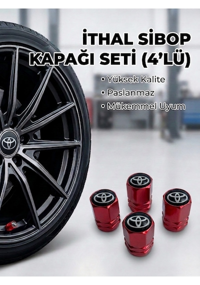 Toyotta Grubu İle Uyumlu Alüminyum Altıgen Sibop Kapak Seti Kırmızı - İthal Sibop Kapağı 4lü Set