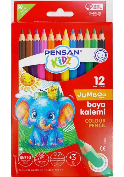 Pensan12 Renk Jumbo Tam Boy Kuru Boya Kalemi / 58310 Diğer