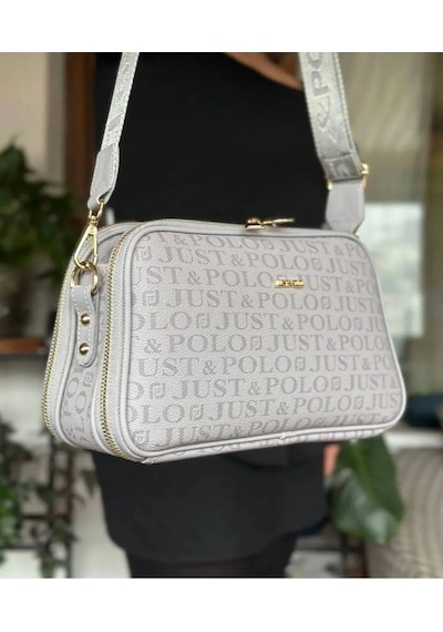 Just Polo Kadın Günlük Kullanıma Uygun Baskılı Ayarlanabilir Askılı Şık Omuz Çantası Ebat: 26 X 16 Cm Gri 78839733