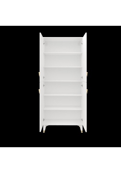 Simple Sp4190 Ayakkabılık 4 Kapaklı Mutfak Dolabı Balkon Dolabı Kiler Banyo Dolabı Çok Amaçlı Dolap Beyaz Gold Beyaz - Gold