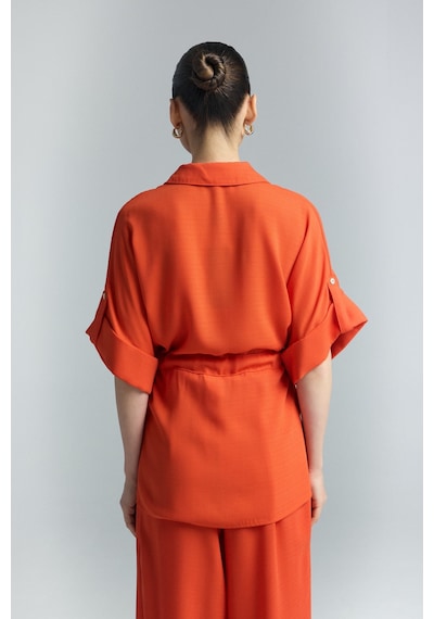 Beli Bağlamalı Kimono Gömlek - Oranj-137292