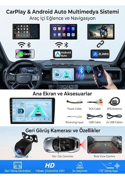 9 İnç 8+128 Gb Lüks Ekran Android Carplay Navigasyon Multimedya Sistemi Yazılımsal 9"