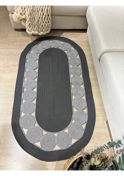Mavaux Cookie Jüt Hasırlı El Örgüsü Kilim Antrasit - Gri
