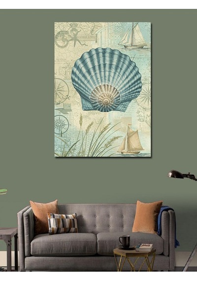 Kanvas Tablo Deniz Kabukları Ve Harita Motifi 100cmx140cm