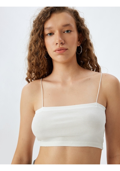 Koton Fitilli İp Askılı Slim Fit Crop Kadın Atlet Ekru 5sal30046ık Ekru