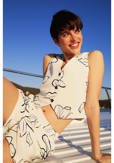 DeFacto V Yaka Desenlii Keten Karışımlı Blazer Yelek F3492AX25SMER218