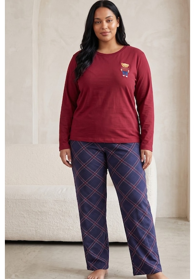 Siyah İnci Pamuklu Likralı Büyük Beden Battal Boy Örme Pijama Takım 26240910 Bordo