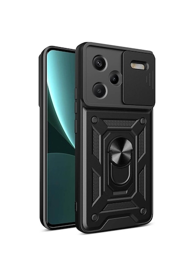 Fibaks Redmi Note 13 Pro Plus Uyumlu Kılıf Kamera Korumalı Sürgülü Yüzüklü Armor Tank Kapak
