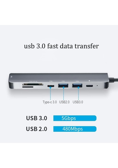 Tr-35 7 Port Mac Uyumlu Thunderbolt 3 İle Uyumlu Hub Type-c To 4k Hdtv 2x Usb3.0 2x Usb C Pd Şarj Micro Sd Ve Sd Kart Okuyucu