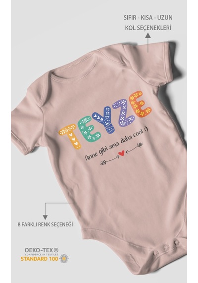 Morivokids Teyze Anne Gibi Ama Daha Cool Kısa Kollu Bebek Body %100 Pamuk Pastel Pembe