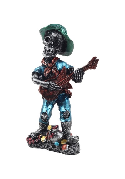 Karayip Korsanları Gitarist Müzisyen Kurukafa Heykel Masaüstü Biblo 17 Cm Ev Ofis Yeni Yıl Hediyesi