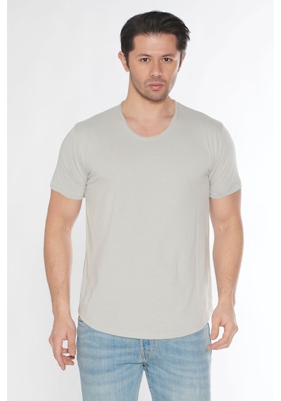 Black Horn Erkek Geniş Yaka %100 Pamuk Salaş T-shirt Açik Gri