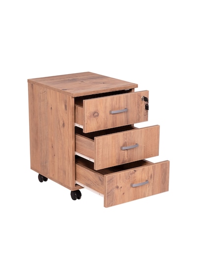 Ofisbazaar 3 Çekmeceli Kilitli Tekerlekli Keson 60x45x40 Cm 18 Mm Suntalam - Atlantik Çam