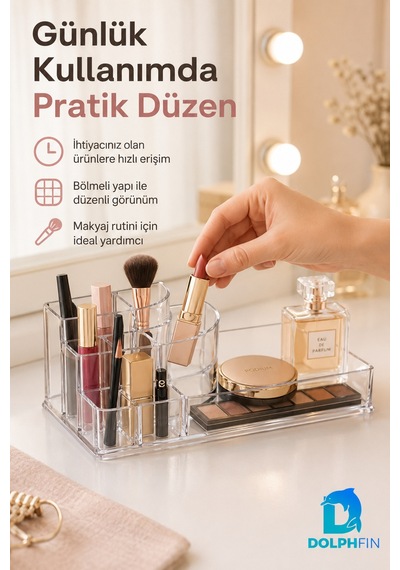 Podyum Kozmetik Organizer Şeffaf Akrilik Makyaj Takı Ruj Oje Pamuk Düzenleyici