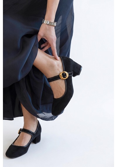 Luvi Shoes Merel Siyah Süet Kadın Kalın Topuklu Ayakkabı Luvi Shoes Merel Siyah Süet Kadın Kalın Topuklu Ayakkabı
