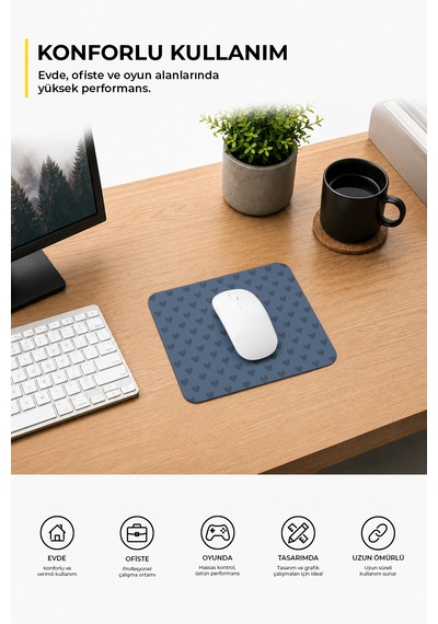 Lacivert Renkli Kalpli Desenli Ergonomik Mouse Pad, Kaymaz Yüzey İle Ev Ve Ofis Kullanımı İçin İdeal