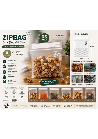 Zip Bag Kilitli Ve Çok Amaçlı Buzdolabı Poşeti 20 Adet 18x22 Cm