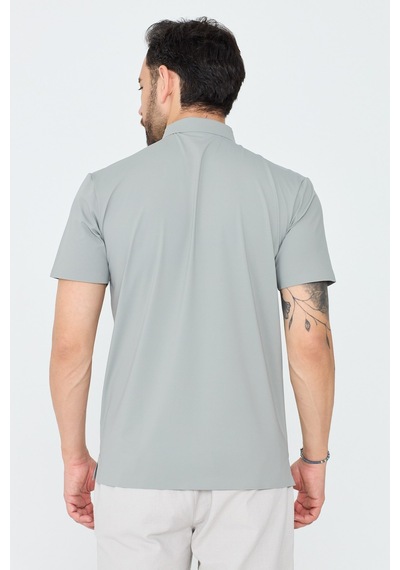 Açık Gri Üç Düğmeli Polo Yaka Erkek Tişört Grey