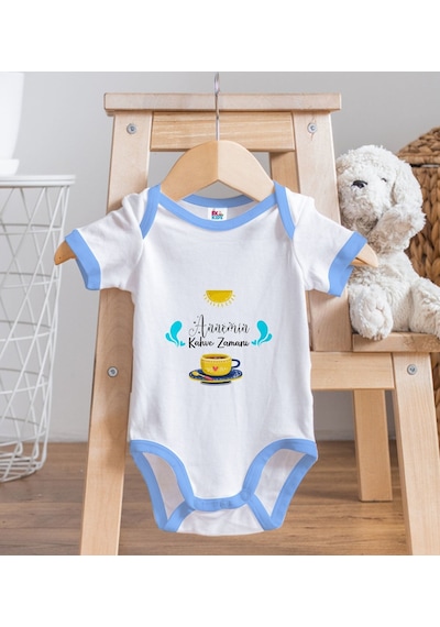 Bk Gift Bk Kids Annemin Kahve Zamanı Tasarımlı Mavi Bebek Body Zıbın-1 12-18 Ay