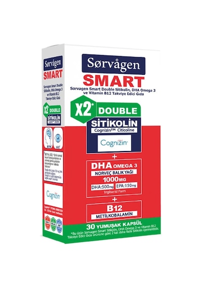 Smart Double Sitikolin 250 Mg , Dha Omega 3 Ve B12 30 Kapsül