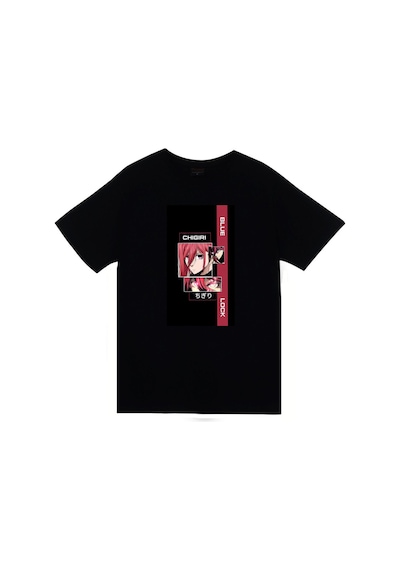 Stoned&Fame Blue Lock Chigiri Hyoma Anime Baskılı Unisex %100 Pamuk Siyah T-shirt SIYAH
