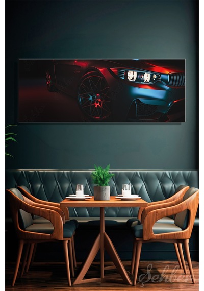 Koyu Fonda Koyu Renkli Bir Spor Otomobilin Yakın Plan Çekimini Yatay Kanvas Tablo 4595 Çok Renkli